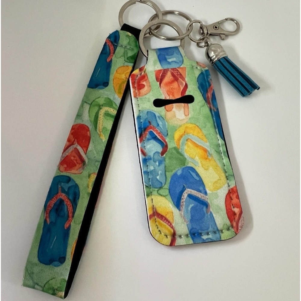 Flip flops lip gloss holder with keychain wrist strap purse dangle